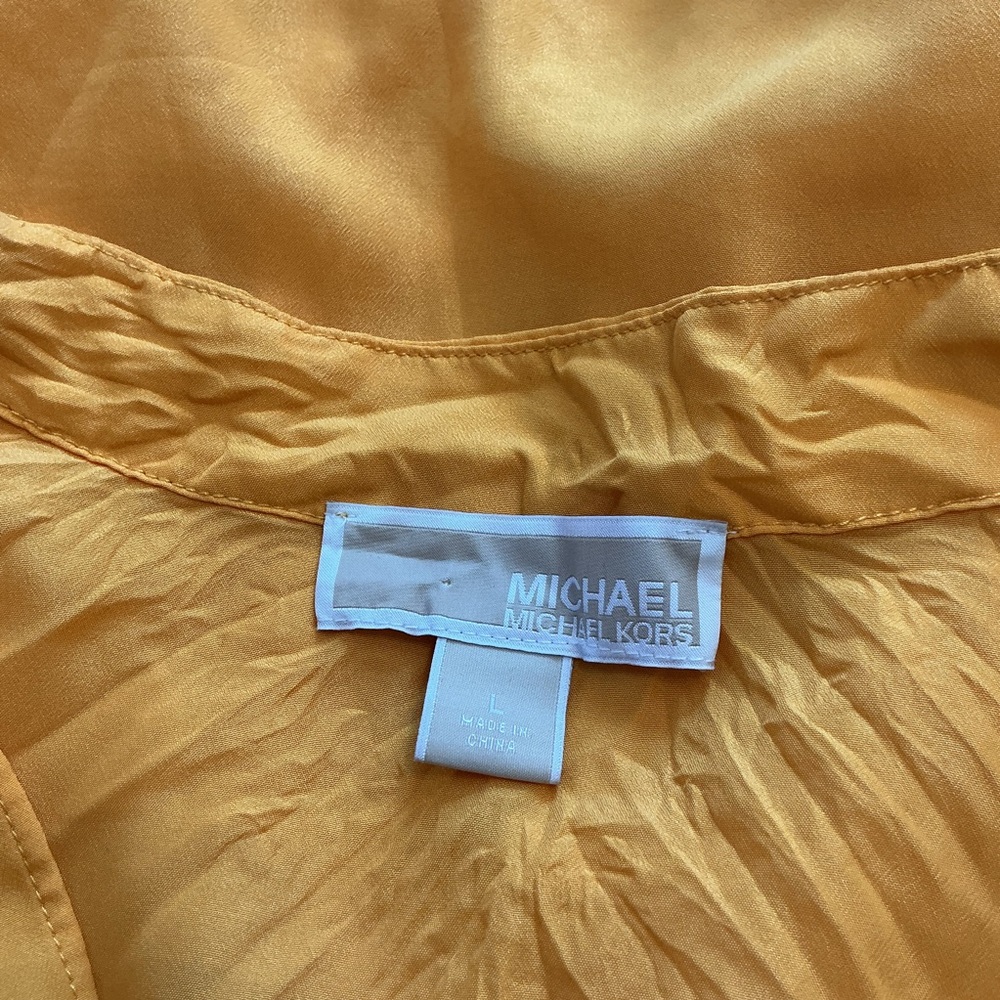 Michael Kors Gold/ Yellow Faux Wrap Side Tie Sleeveless Peplum Top Size Large - Picture 8 of 8